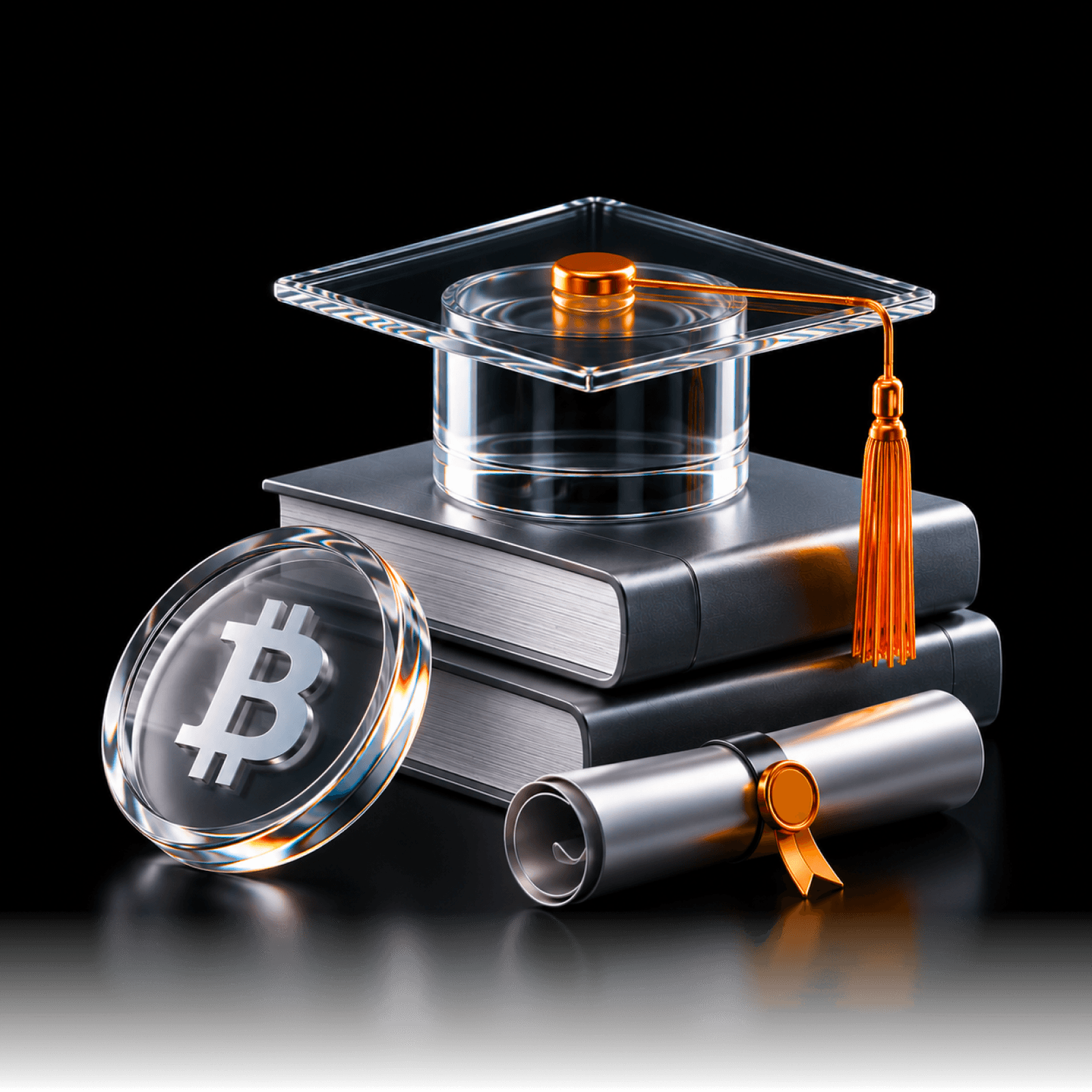 Academy graduation cap, books and scroll